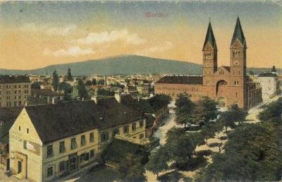 Pogled na frančiškansko cerkev v Mariboru l. 1919. Vir: Mariborska knjižnica