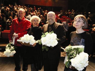 Glazerjevi nagrajenci 2013, z desne: Lidija Gačnik Gombač, Vlado Novak, Alja Predan Jože Šubic