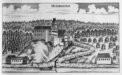 Grad Cmurek na Vischerjevi upodobitvi iz l. 1681. Vir: Wikipedija.si