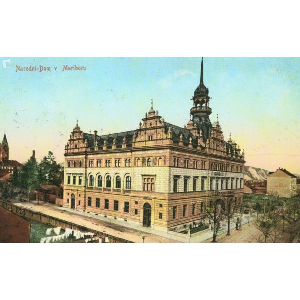 Narodni dom v Mariboru l. 1908. Vir: Kamra.si (original hrani Zbirka drobnih tiskov UKM)