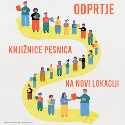 Knjižnica Pesnica na novi lokaciji. Likovna podoba: Sara Šavelj Predin